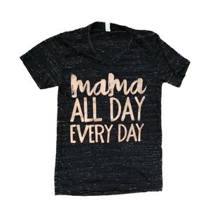 Declan and Crew Mama All Day Every Day Black Metallic Gold Ink t-shirt XS New